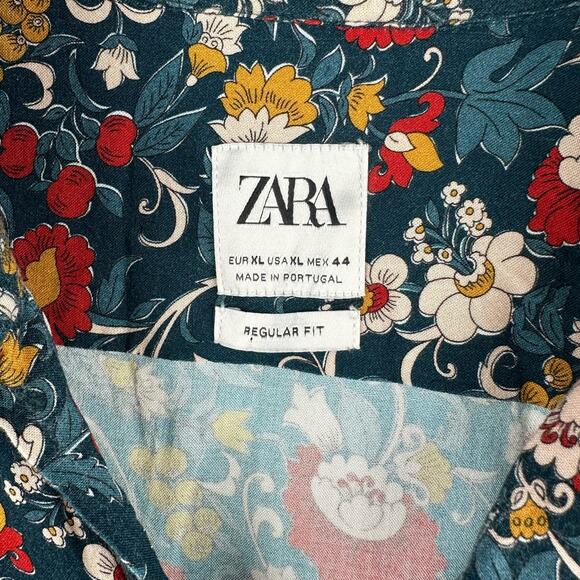Zara Mens Floral Short Sleeve Hawaiian Shirt Button Multicolor Size XL - Picture 5 of 10